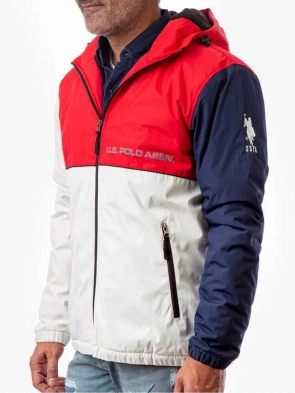 U.S. POLO ASSN. Americana Windbreaker USPA Fleece Lined Jacket Men Medium